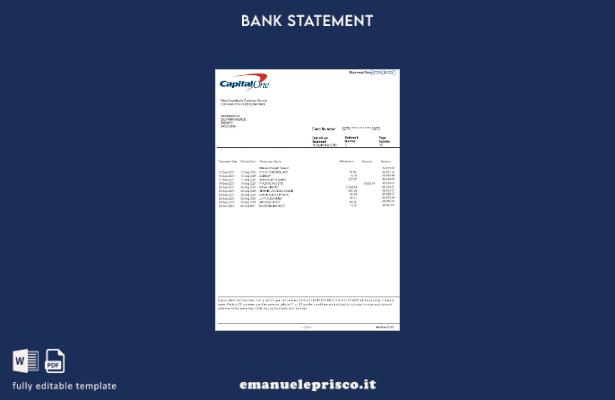 modello di versione word di estratto conto bancario USA Capital One in stile ver